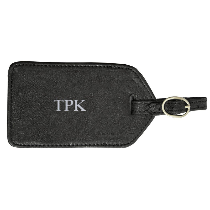 Personalized Black Leather Luggage Tag-Silver-