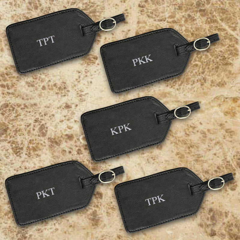 Personalized Black Leather Luggage Tag - Set of 5-Silver-