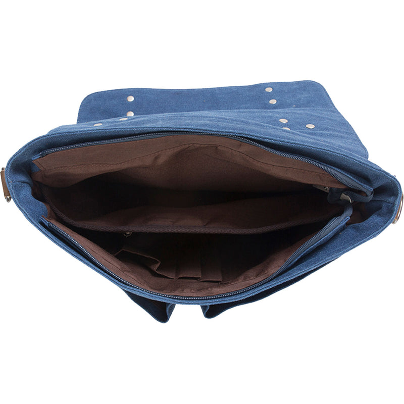 Personalized Blue Borello Leather & Canvas Messenger Bag-