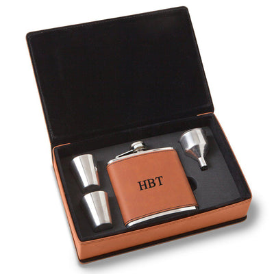 Personalized 6 oz Rawhide Flask Gift Set for Groomsmen-3Initials-