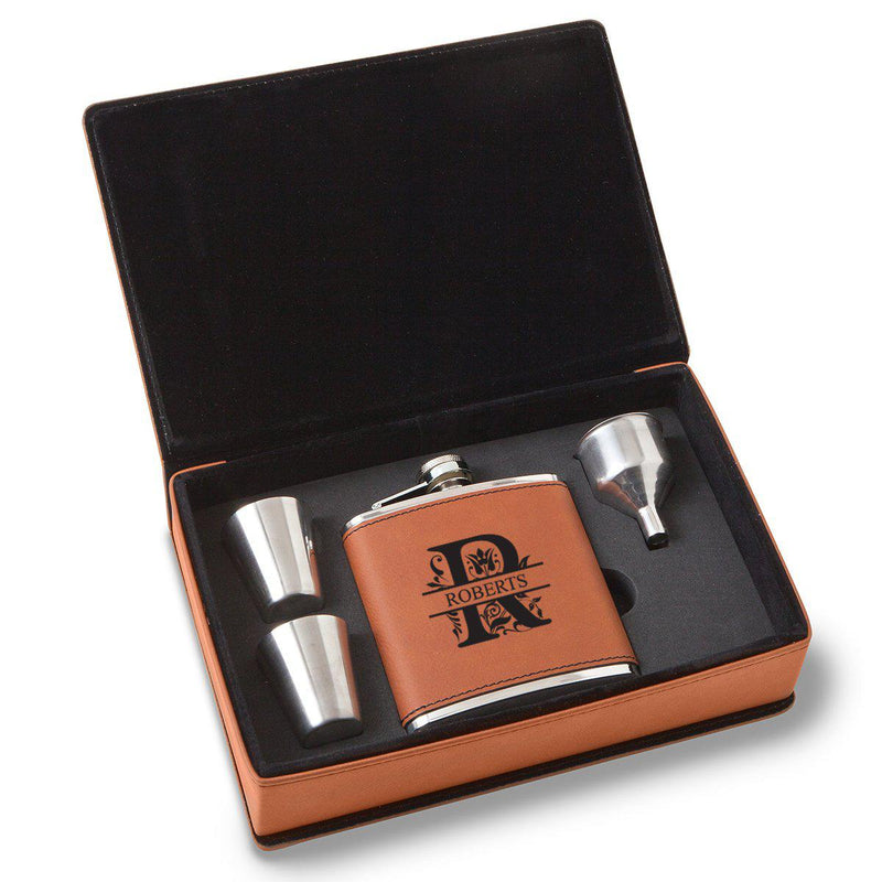Personalized 6 oz Rawhide Flask Gift Set for Groomsmen-Filigree-