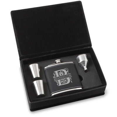 Personalized 6 oz BlackSilver Flask Gift Set for Groomsmen-Filigree-