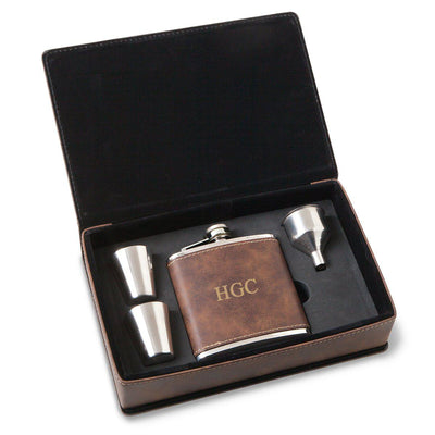 Personalized 6 oz Rustic Gold Flask Gift Set for Groomsmen-3Initials-