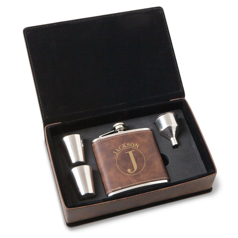 Personalized 6 oz Rustic Gold Flask Gift Set for Groomsmen-Circle-