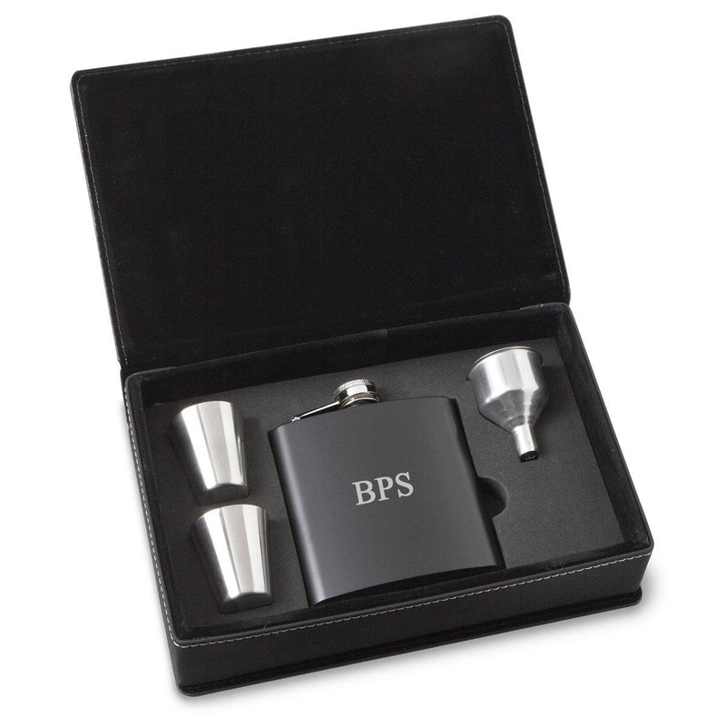 Personalized Flasks - Gift Set - Shot Glasses - Black - Groomsmen Gifts-3Initials-