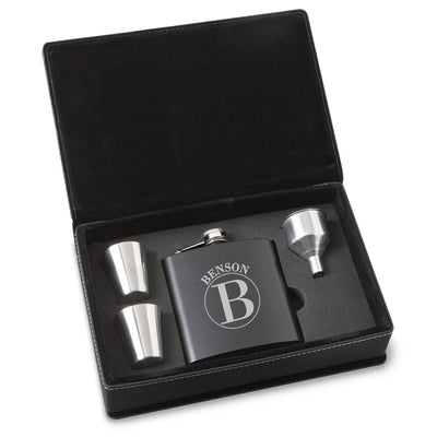 Personalized Flasks - Gift Set - Shot Glasses - Black - Groomsmen Gifts-Circle-