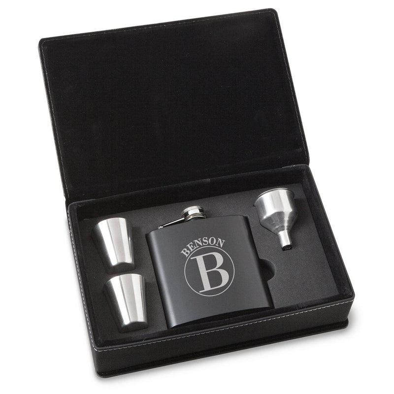 Personalized Flasks - Gift Set - Shot Glasses - Black - Groomsmen Gifts-Circle-