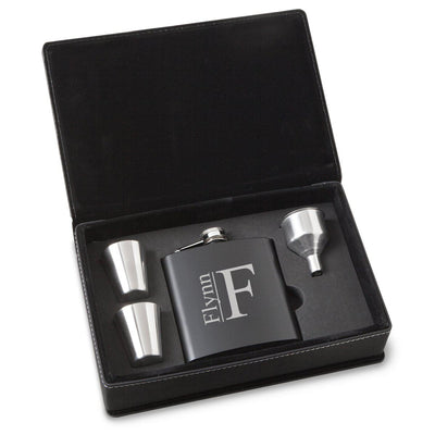 Personalized Flasks - Gift Set - Shot Glasses - Black - Groomsmen Gifts-Modern-