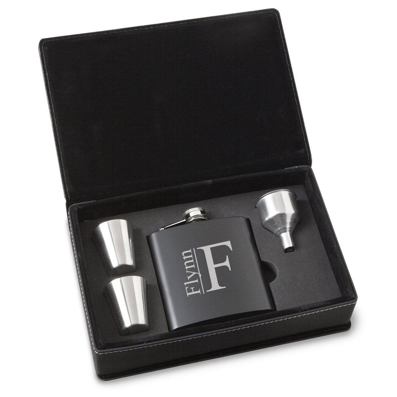 Personalized Flasks - Gift Set - Shot Glasses - Black - Groomsmen Gifts-Modern-