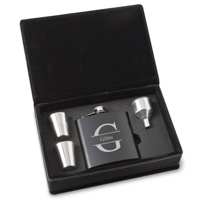 Personalized Flasks - Gift Set - Shot Glasses - Black - Groomsmen Gifts-Stamped-