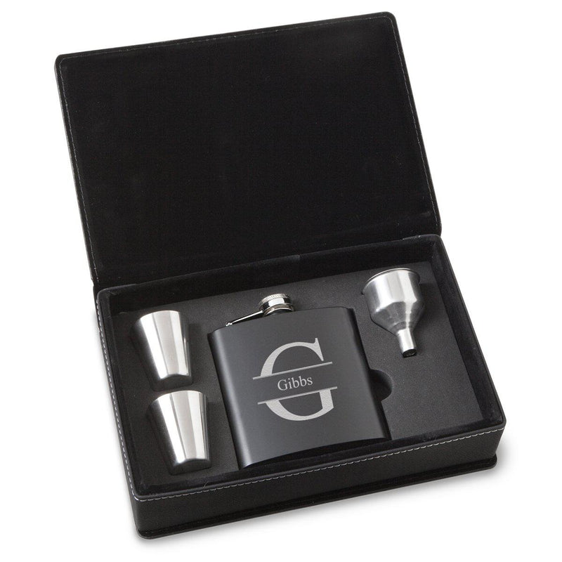 Personalized Flasks - Gift Set - Shot Glasses - Black - Groomsmen Gifts-Stamped-