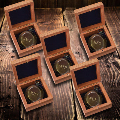 Personalized Antiqued Keepsake Compass with Wooden Box Set of 5-Outdoors-JDS-3Initials-