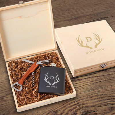 Irvine Groomsmen Flask Gift Box Set-Antler