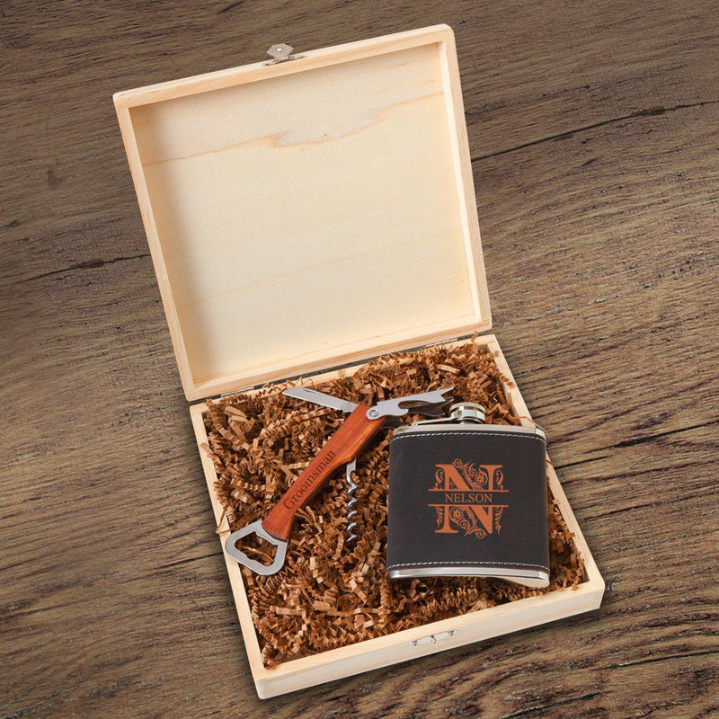 Dunbar Groomsmen Flask Gift Box Set-Filigree-