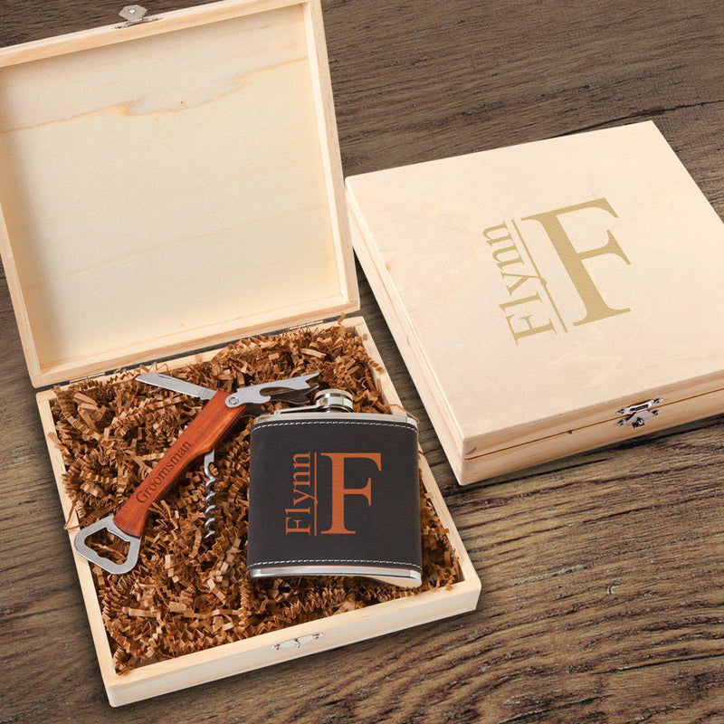 Dunbar Groomsmen Flask Gift Box Set-Modern-
