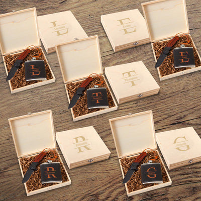 Stirling Groomsmen Flask Gift Box Set - Set of 5-Stamped