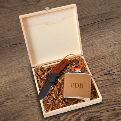 Perth Groomsmen Flask Gift Box Set-3 Initials-