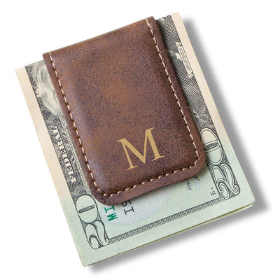 Groomsmen Wallets | Brown Leather Personalized Money Clip Wallet Brown by Groovy Guy Gifts