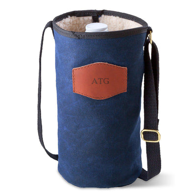 Personalized Growler Carrier – Waxed Canvas – Blue-Blind-