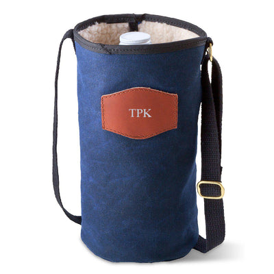 Personalized Growler Carrier – Waxed Canvas – Blue-Silver-