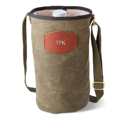 Personalized Growler Carrier – Waxed Canvas – Field Tan-Silver-