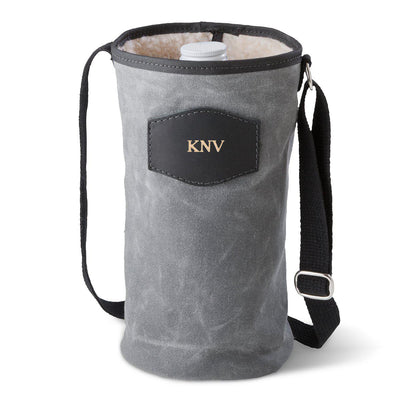 Personalized Growler Carrier – Waxed Canvas – Charcoal-Gold-