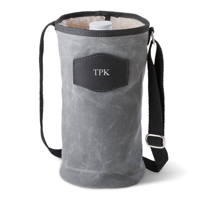 Personalized Growler Carrier – Waxed Canvas – Charcoal-Silver-