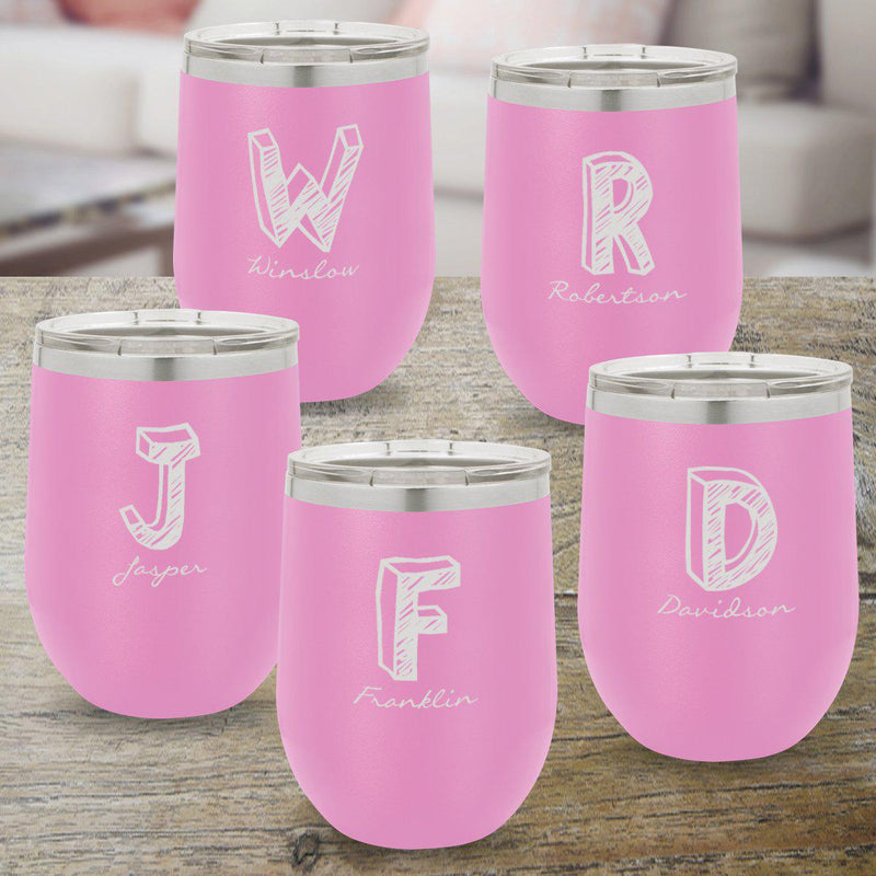 Set of 5 Personalized Wine Tumblers 12 oz. - Light Purple