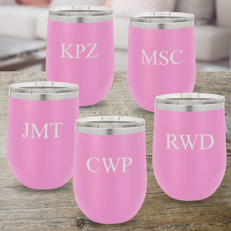 Personalized Bridesmaid Set of 5 Wine Tumblers 12 oz. - Light Purple-Barware-JDS-Choose Design-