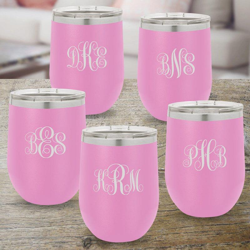 Personalized Bridesmaid Set of 5 Wine Tumblers 12 oz. - Light Purple-Barware-JDS-IMF-