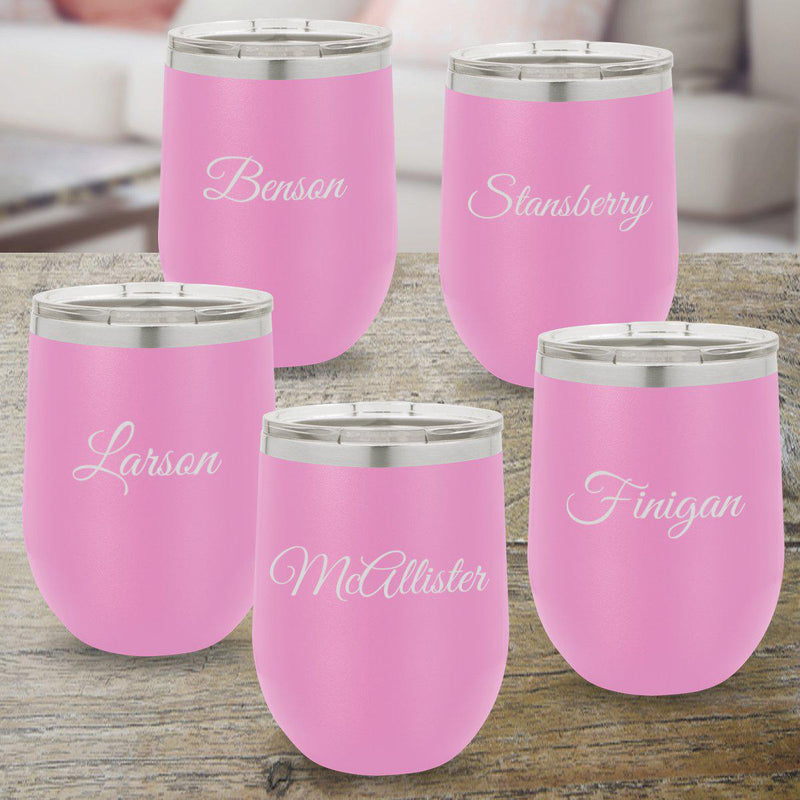 Personalized Bridesmaid Set of 5 Wine Tumblers 12 oz. - Light Purple-Barware-JDS-Script-