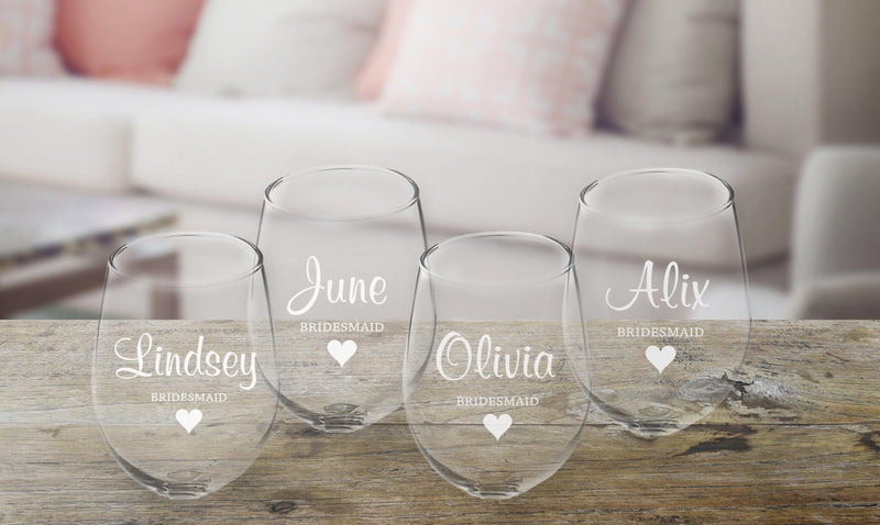 Personalized Bridal Party Stemless Wine Glass - Set of 4-