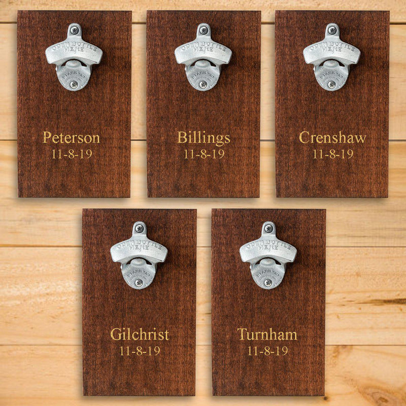 Personalized Wood Plank Wall Bottle Opener - Set of 5-2Lines-