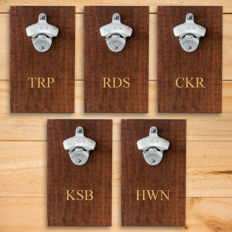 Personalized Wood Plank Wall Bottle Opener - Set of 5-3Initials-