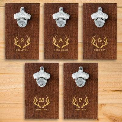Personalized Wood Plank Wall Bottle Opener - Set of 5-Antlers-