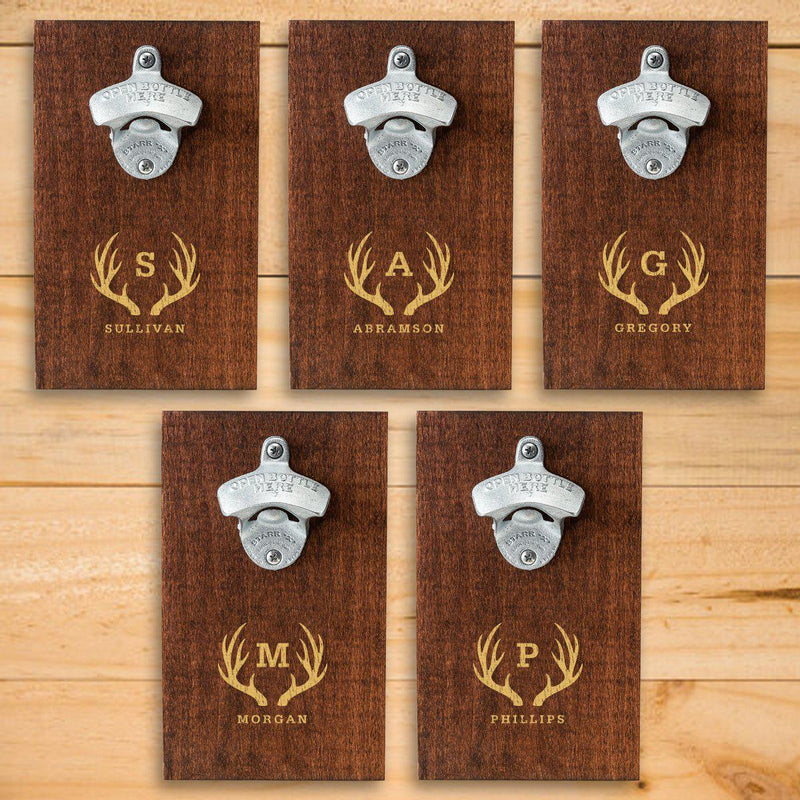 Personalized Wood Plank Wall Bottle Opener - Set of 5-Antlers-