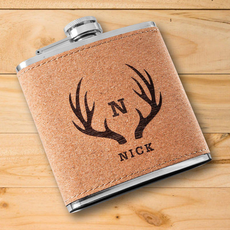 Personalized Flask - Cork - Groomsmen-Antlers-