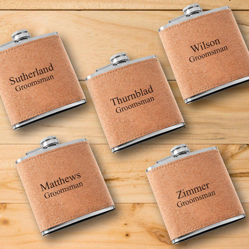 Groomsmen Gift set of 5 Personalized Cork Flasks