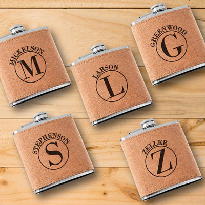 Set of 5 Personalized Wedding Cork Flasks