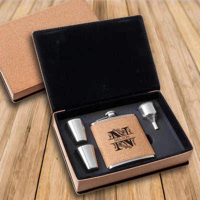 Personalized Cork Flask Gift Set - Shot Set - Groomsmen-Filigree-