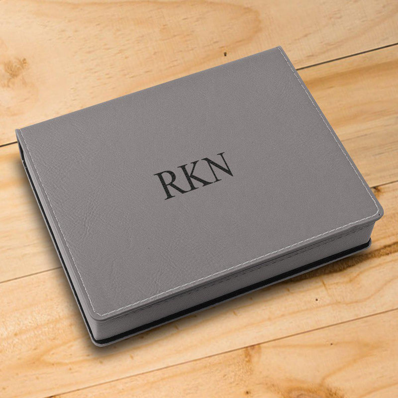 Personalized Wine Tool Gift Set - 4 Piece Leatherette Gray