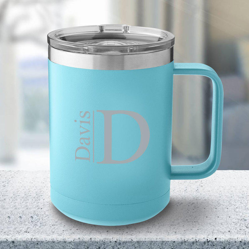 Personalized 15 oz Light Blue Travel Tumbler