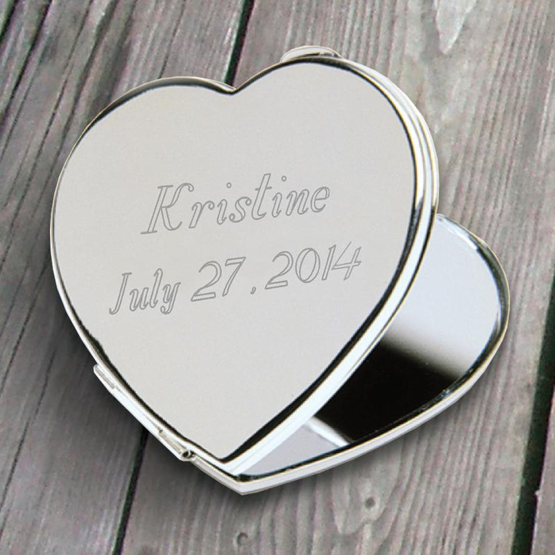 Personalized Compact Mirror - Heart - Silver Plated - Gifts for Her-