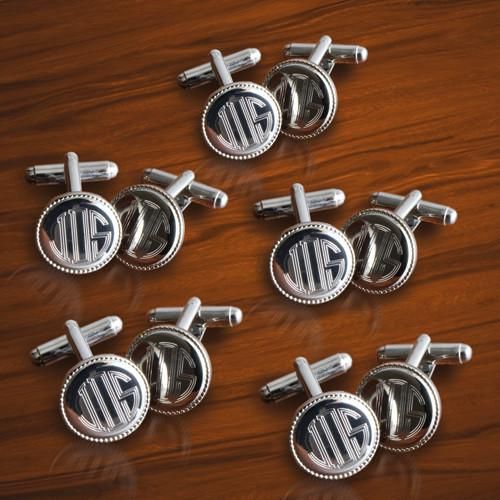 Personalized Cufflinks - Set of 5 - Silver - Round - Groomsmen Gifts-Silver-