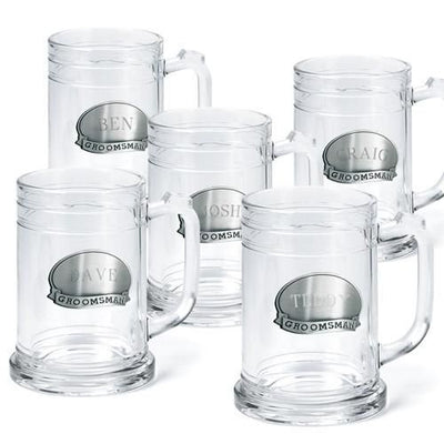 Groomsmen Pewter Medallion Beer Mugs Set of 5 - 16 oz.-Barware-JDS-