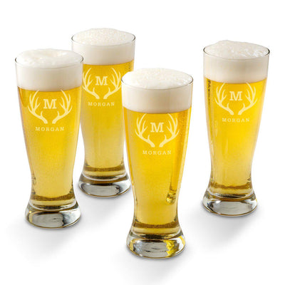 Personalized Grand Pilsner Glass Set of 4-Antlers-