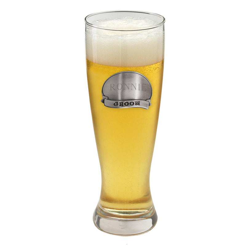Personalized Beer Glasses - Pilsner - Pewter Medallion - 20 oz.-Groom-