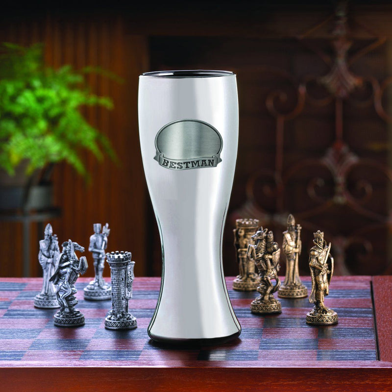 Personalized Beer Glasses - Gunmetal Pilsner - Pewter Medallion - 20 oz.-Bestman-