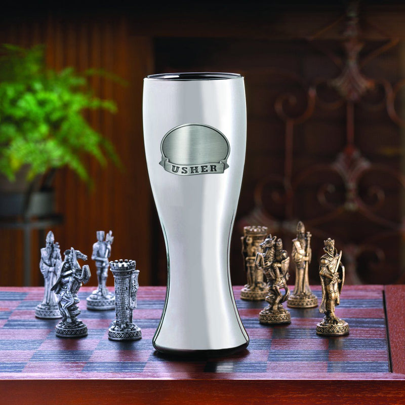 Personalized Beer Glasses - Gunmetal Pilsner - Pewter Medallion - 20 oz.-Usher-