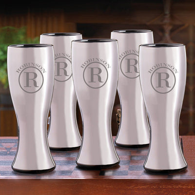 Groomsmen Gunmetal Pilsner Beer Glasses Set of 5-Barware-JDS-Circle-